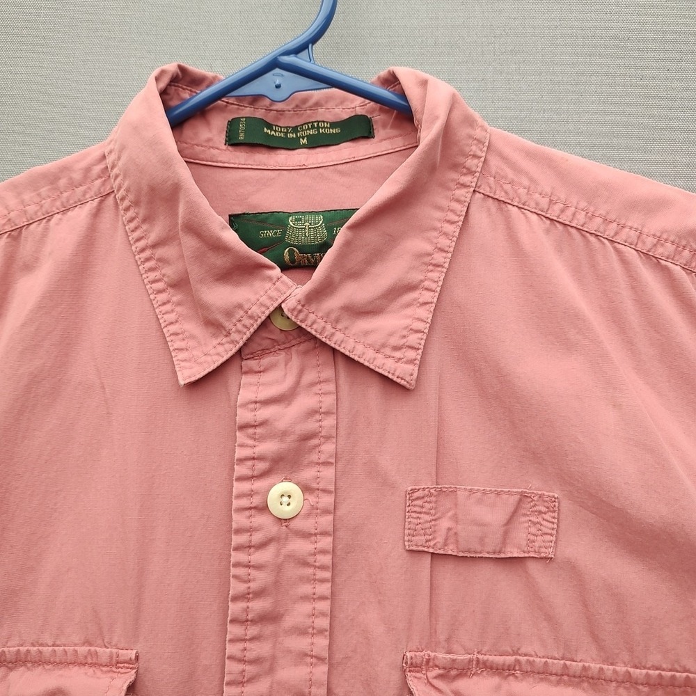 Orvis Mens Coral Button Up Shirt Long Sleeve With Stain Size Medium - Picture 2 of 16
